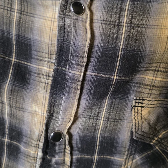 POP ICON CLOTHING Black and Cream Plaid Shirt with Cross Embroidery - Picture 6 of 11